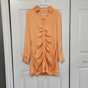 BB Dakota By Steve Madden Let's Go Disco Orange Dress‎ Size S Ruched Button Down